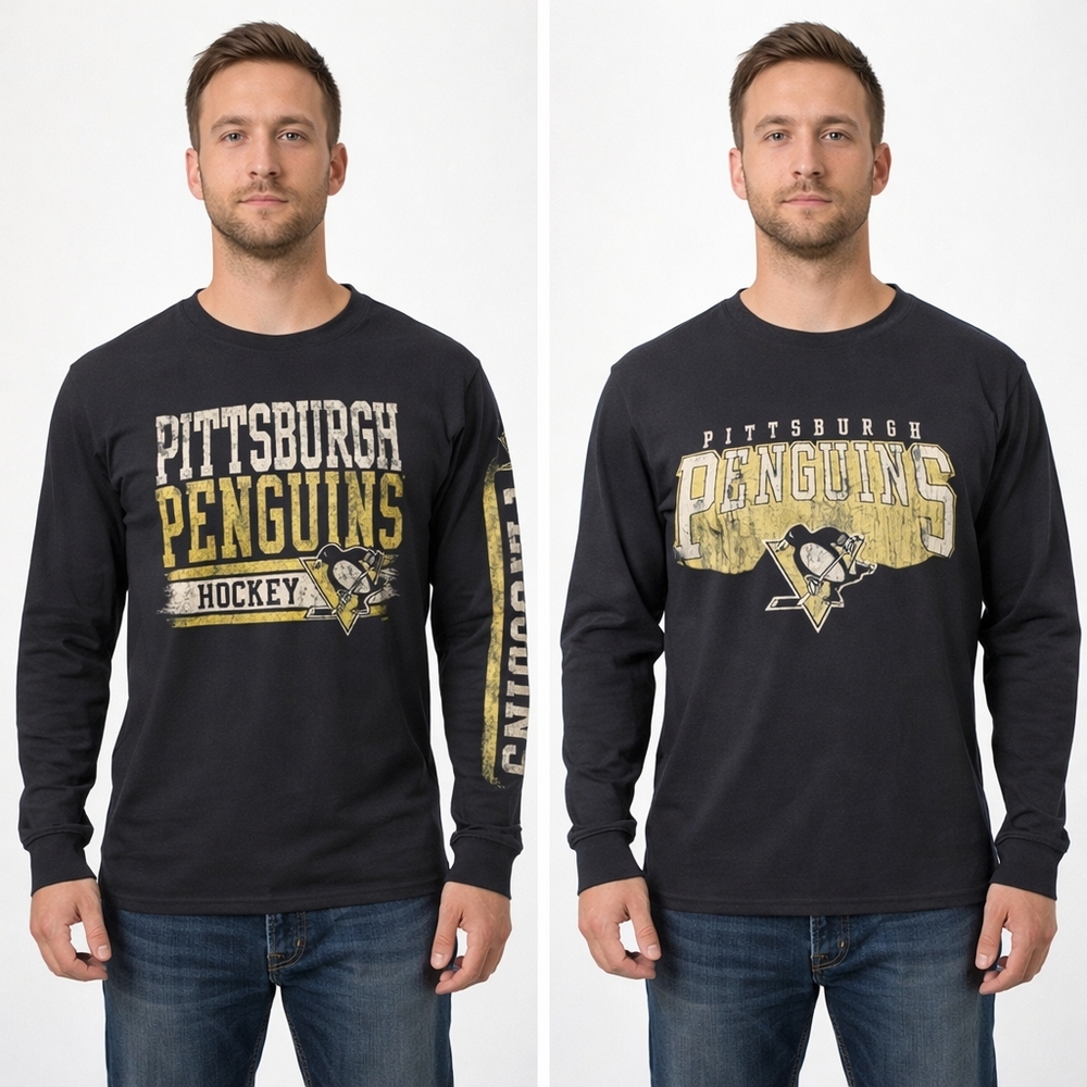 Y2K Set Of 2 Official NHL Pittsburgh Penguins Long sleeve shirts M Distressed